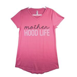 Womens Funny Graphic T Shirt Short Sleeve Mother Hood Life Sz Med Dusty Pink